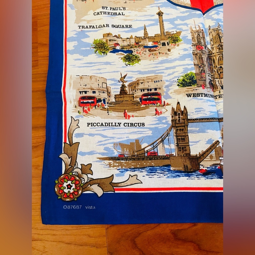Vintage Cotton Tea Towel London Clive Mayor Souvenir Big Ben Buckingham Bridge - Picture 5 of 10